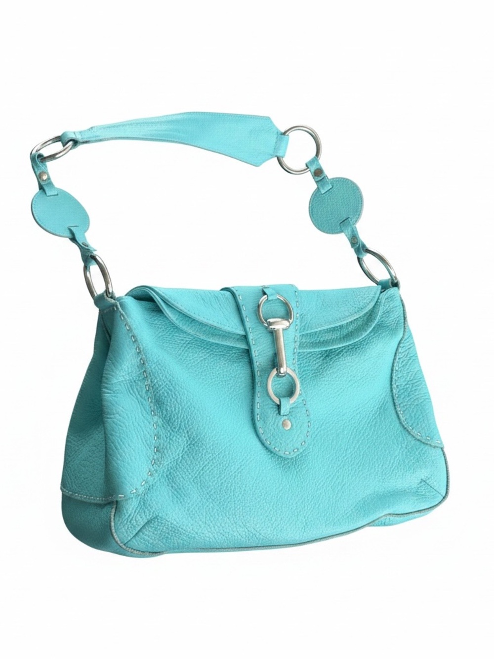 Carla Mancini Turquoise pebbled Leather embellished shoulder bag silver coastal